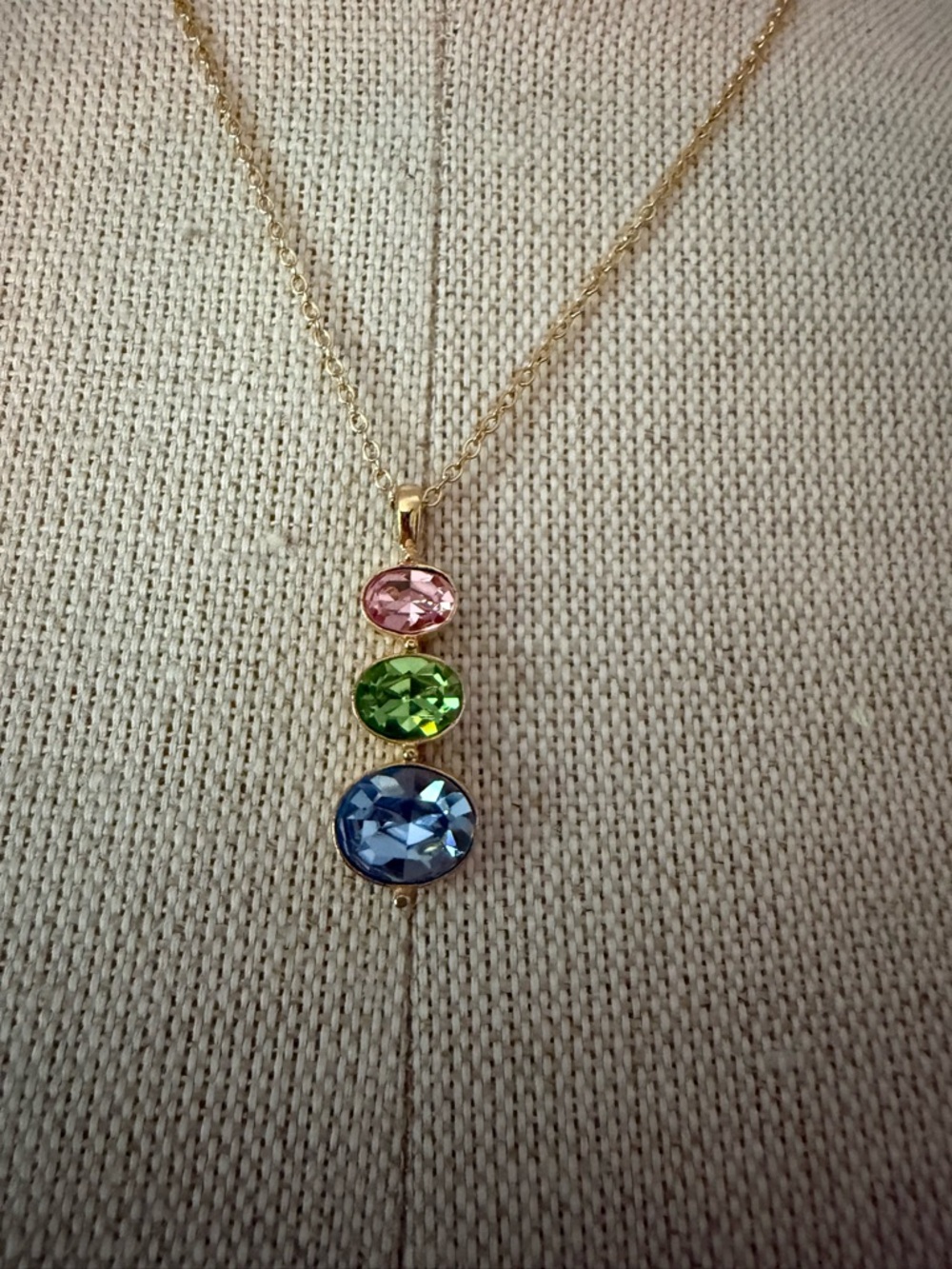Joan Rivers - Gold Necklace with Pink, Green and Blue Gemstones.